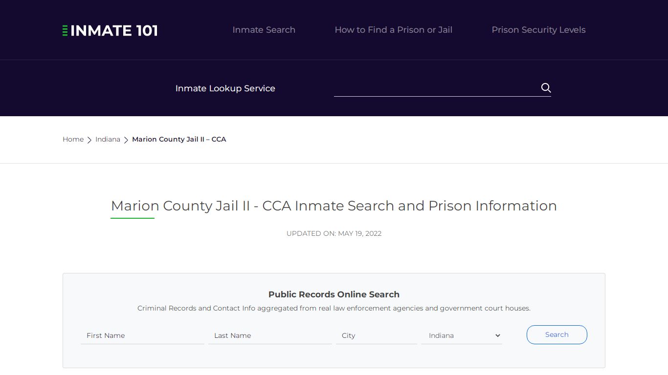 Marion County Jail II - CCA Inmate Search, Visitation ...